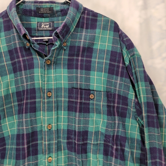 Vintage Arrow Carriage Trade XL Flannel US Made Long Sleeve Purple Green Plaid - Picture 3 of 7